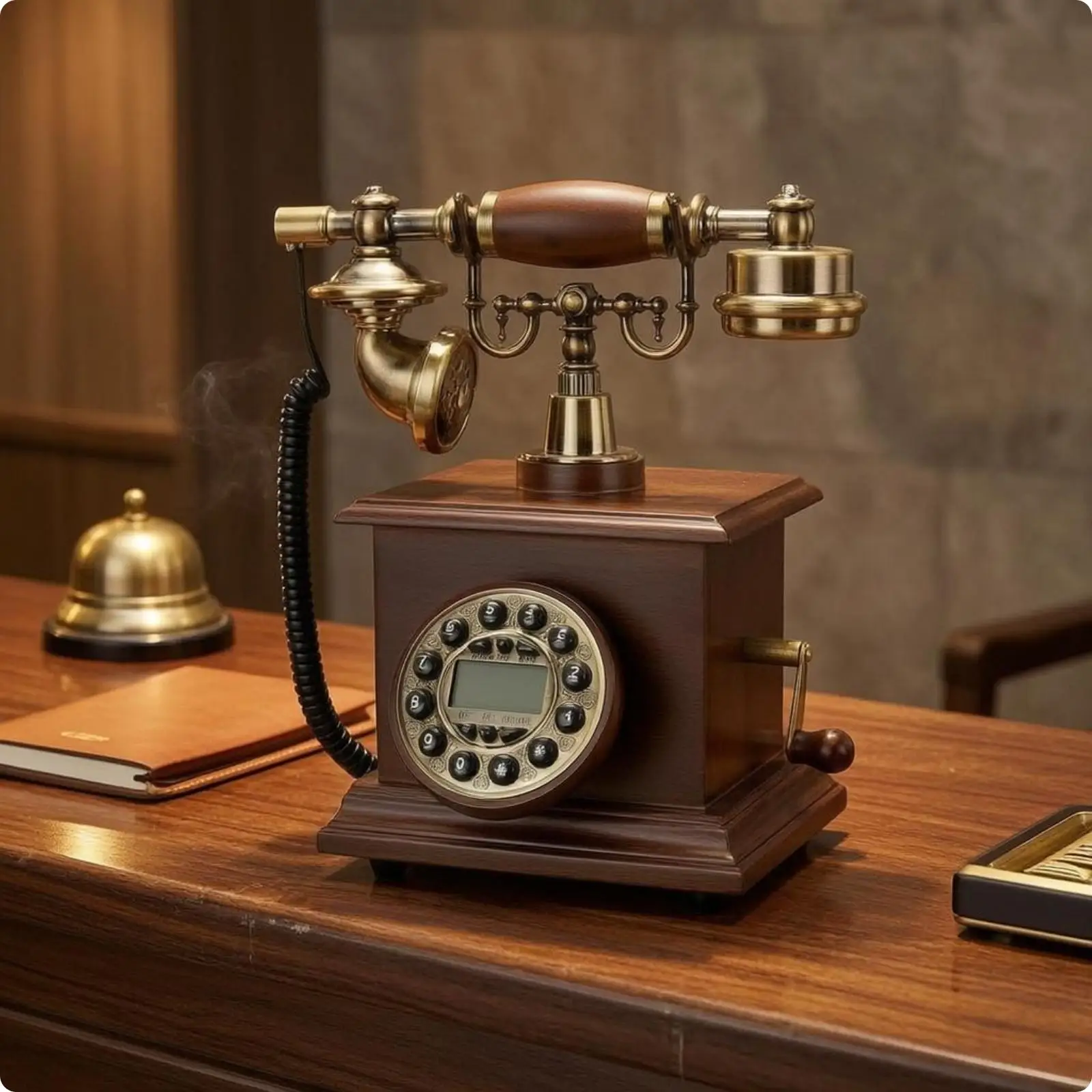 Wood-Finish Desk Phone Decorative Retro Corded Phone Vintage