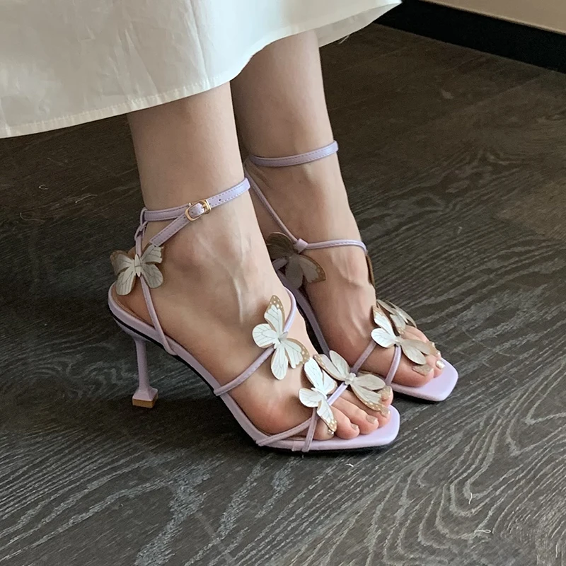 

ZOOKERLIN 2022 Summer Bow Straps Square Toe Women's Sandals Slingback Buckle High Heels Sandals Stiletto Woman Shoes Pump Hollow