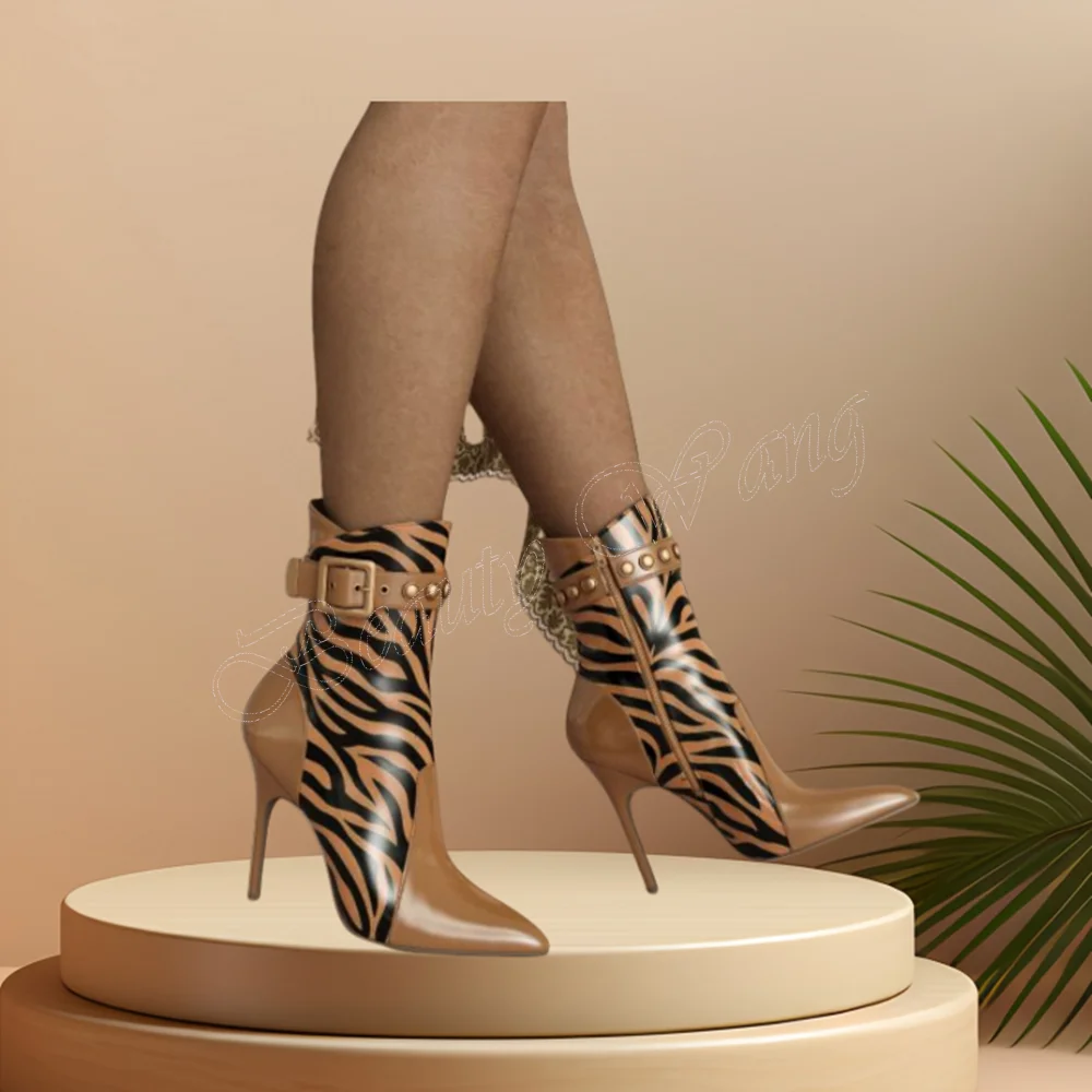 Black Belt Decor Side Zipper Boots Ankle Bootes Pointed Toe Stilettos High Heel Shoes for Women High Heel 2024 Zapatillas Mujer