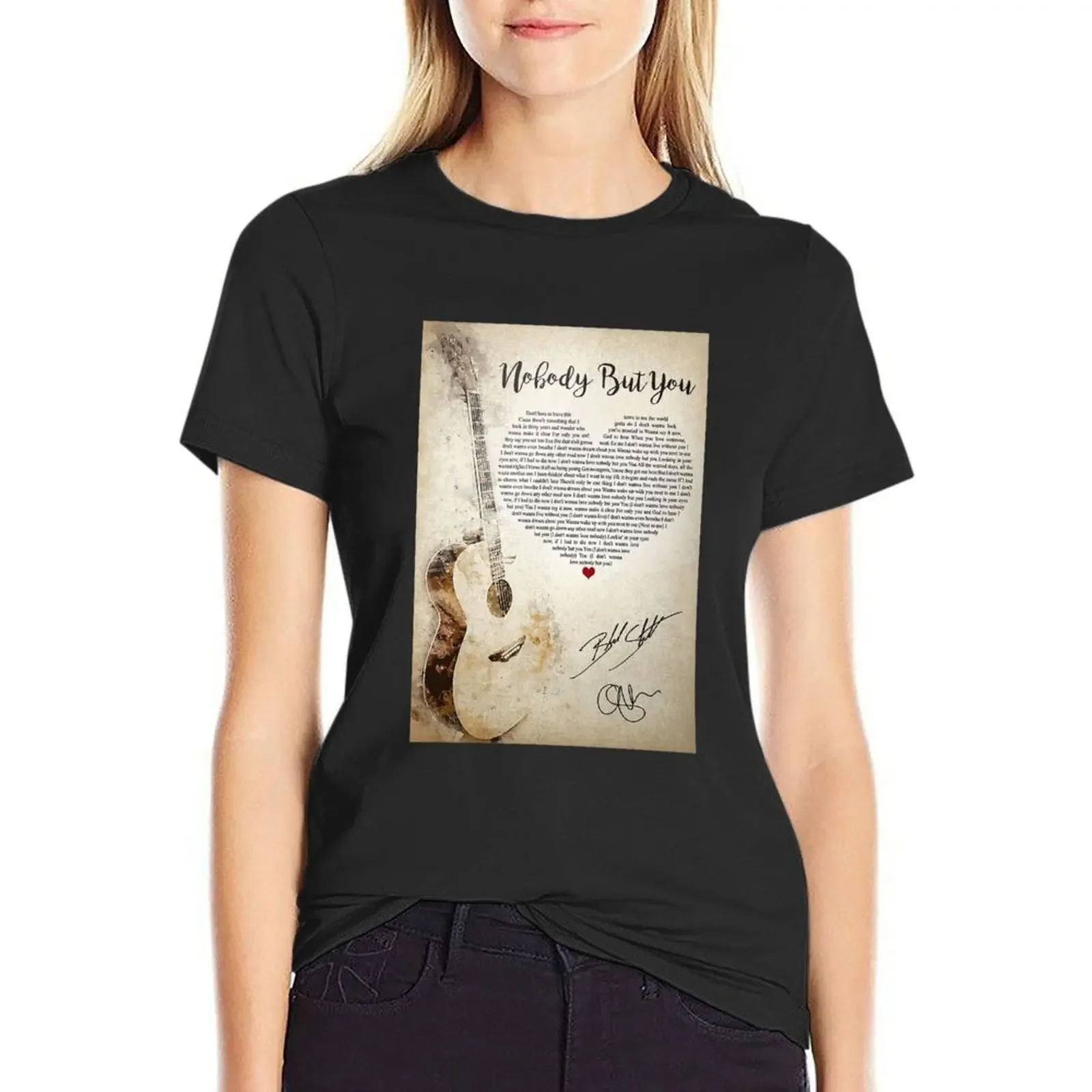 

Nobody But You Lyrics Blake Shelton Signature Poster T-Shirt blacks graphics Womens clothing