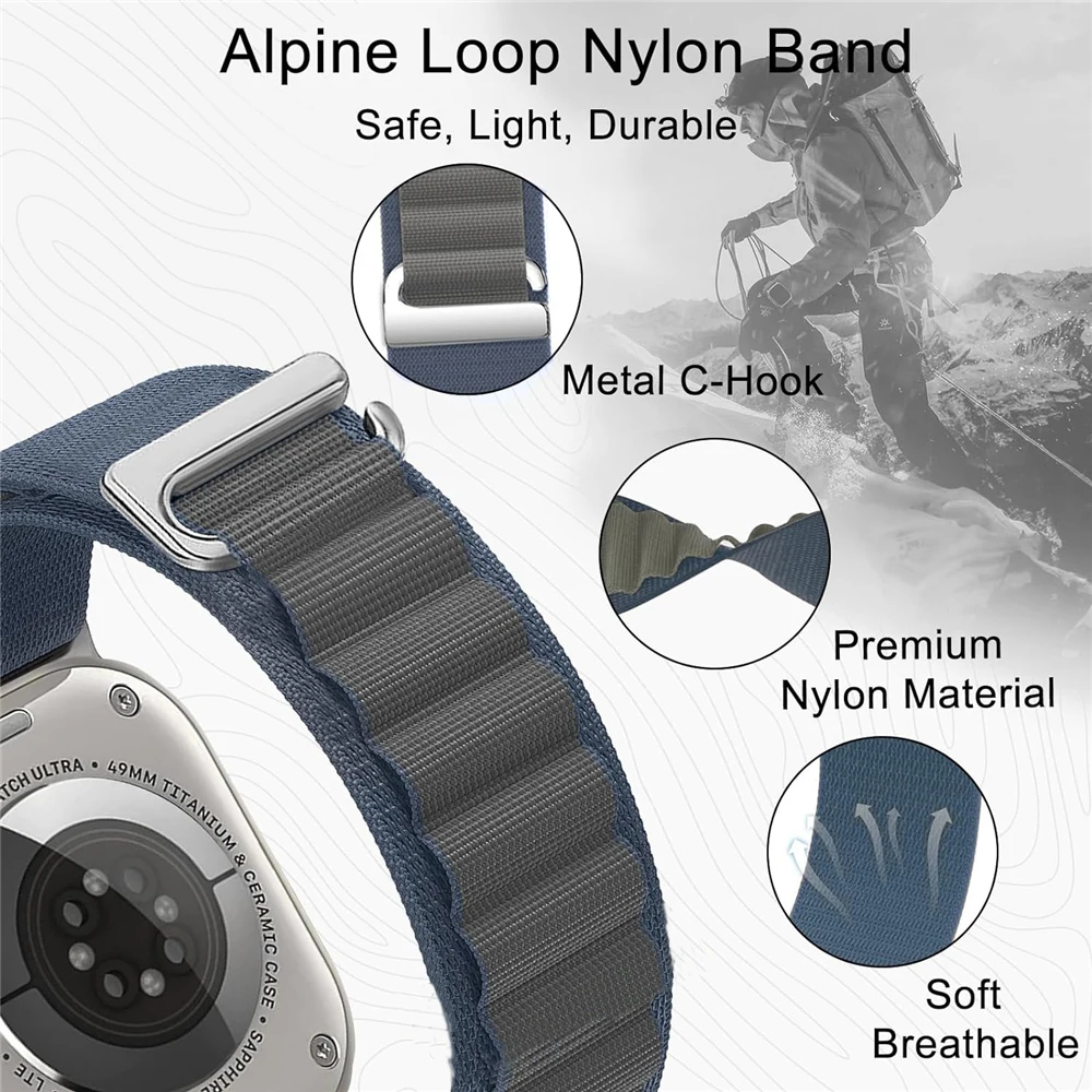 For apple watch ultra2 ultra 49mm Alpine Loop Nylon band iwatch serie 9 8 7 45mm 41mm se 6 5 4 44mm 40mm strap applewatch 3 42mm