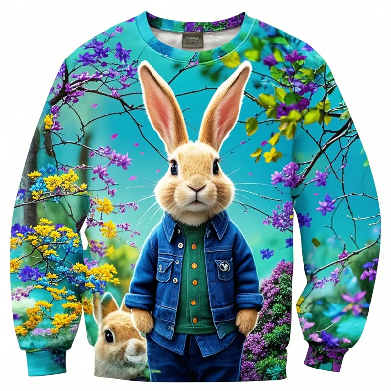 

Cat Bunny 3D Print Sweater Men Kids Oversized Long Sleeved Sweatshirt Sportswear Spring Autumn Fashion Round Neck Pullovers Tops