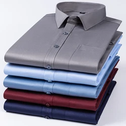 New Anti-Wrinkle Men's Formal Shirts Long Sleeves Business Blouse Classic Basic Slim Stretch Soft Social White Shirt Men Clothes