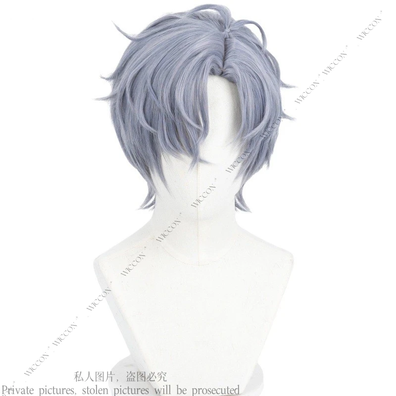 Shaw Anime Game EVOL×LOVE Cosplay Wig Earrings Tail Pendant Mr Love: Queen's Choice Ling Xiao Wig Men Short Blue Hair Halloween