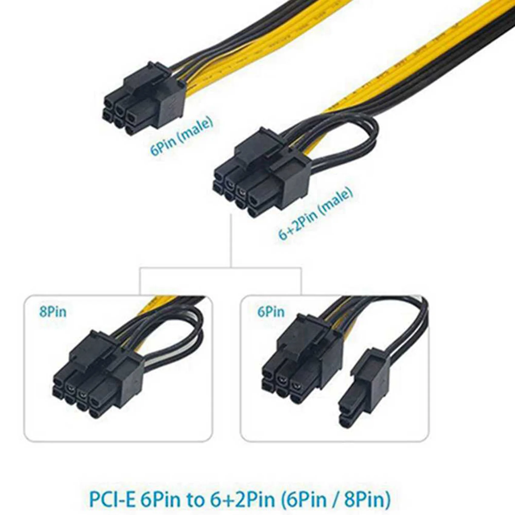 6 Pcs 6 Pin Male to 8 Pin (6+2) Male PCI-E PCIE Power Cable PSU GPU PC 60cm