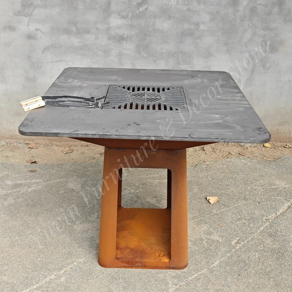 Garden Bonfire BBQ Stove Corten Steel Wood Burning BBQ Grill Patio Fire Pit Stove