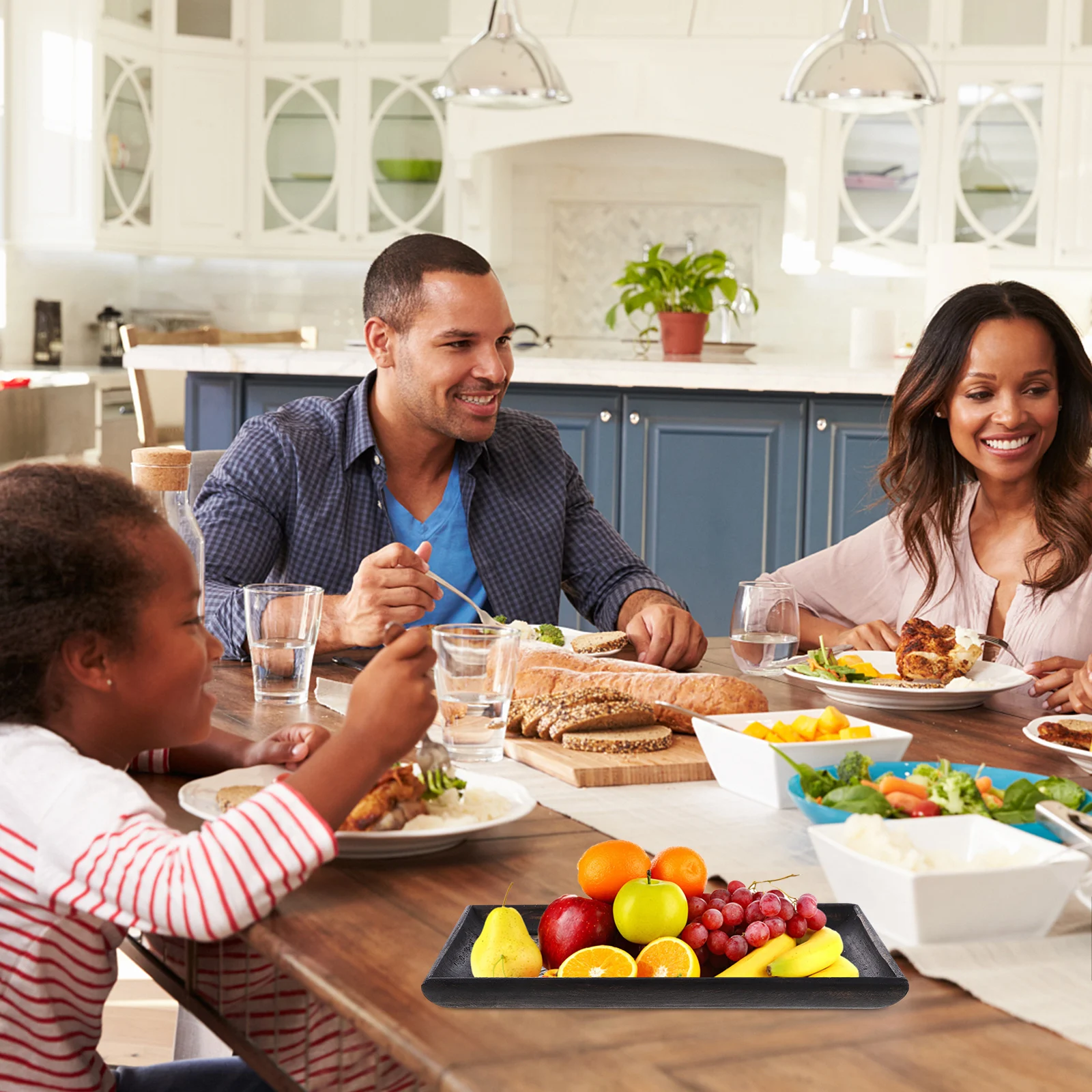 

Bamboo Woven Tray 6x10 Inches Small Wood Tray Black Retro Heat Insulation Nonslip Multi Functional Home Decor Restaurant Cafe