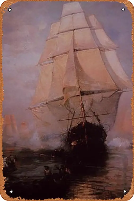 Metal Tin Sign   - USS Constitution Escaping the British - Poster Metal Plaque Cafe, Bar, Home Wall Decor, caizhi800629