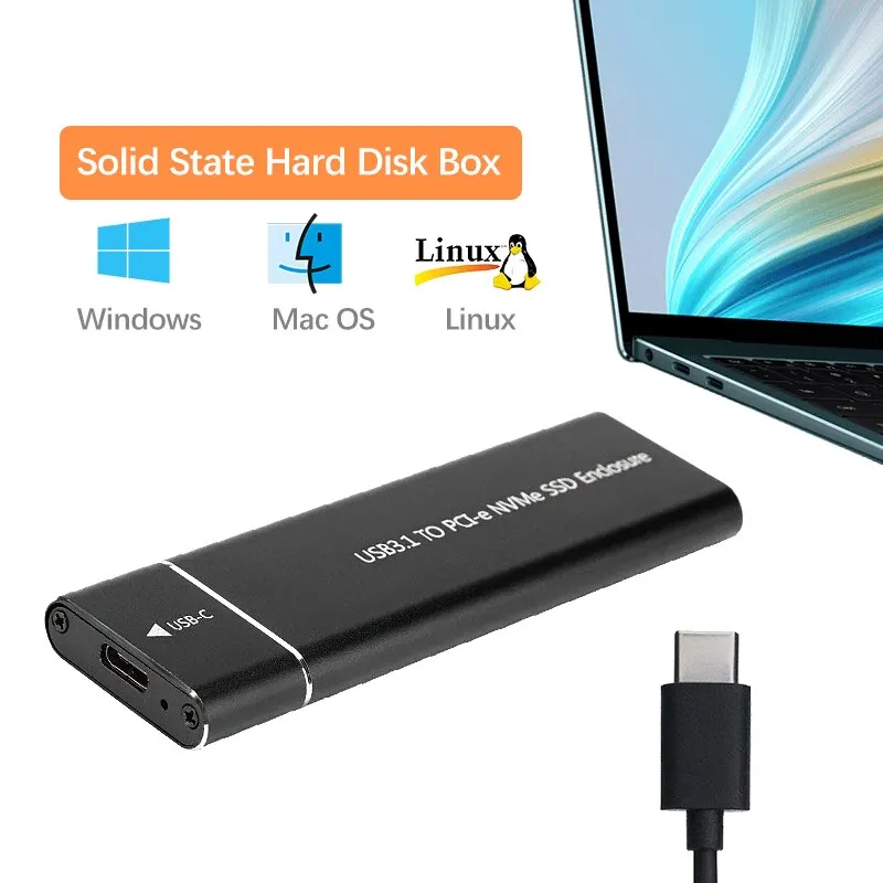 USB3.1 M.2 SSD Enclosure Mobile Case Suporta Protocolo NVME Para Tipo-C Metal Sólido Disco Rígido Externo Caso Laptop Phone SSD