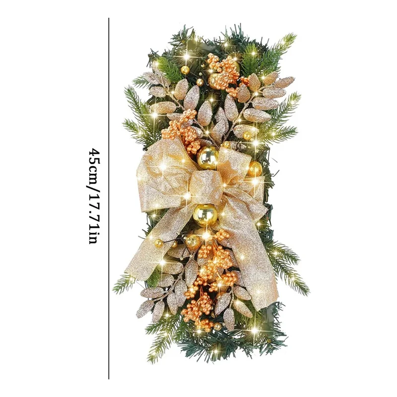 A59E-コードレスプリライト階段クリスマス盗品、玄関ドア用クリスマスリース、屋内屋外用吊り下げ飾り