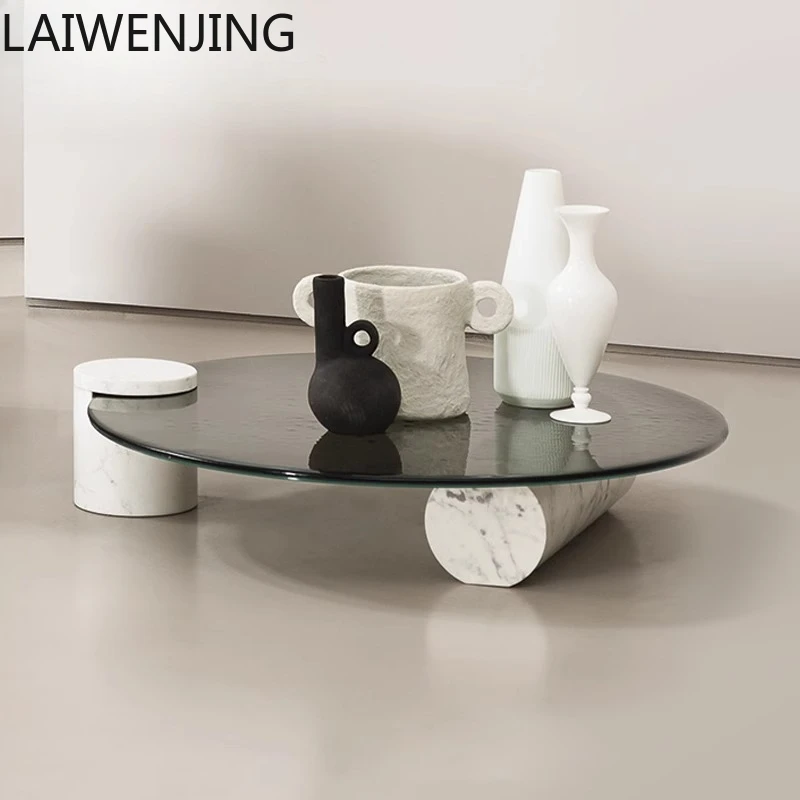

MJY Italian round stainless steel light luxury wind glass tea table rear water ripple coffee table