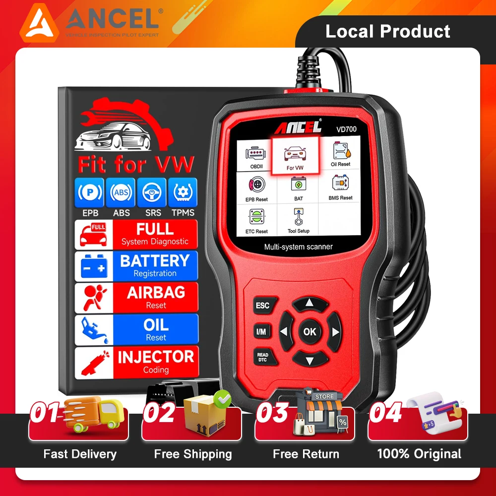 ANCEL VD700 Full System Diagnostic ABS SRS EPB OBD2 Scanner Code Reader Fit for Volkswagen VW Audi Skoda Seat Diagnostic Tools