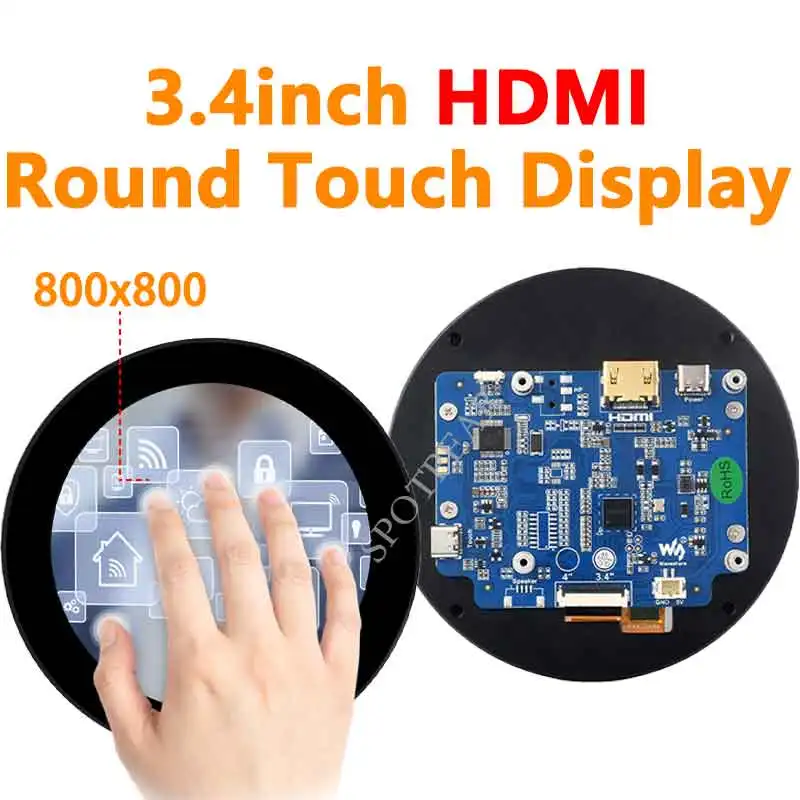 

3.4inch Round LCD HDMI Capacitive Touchscreen Display 800x800 For Raspberry Pi/Jetson Nano/mini PC