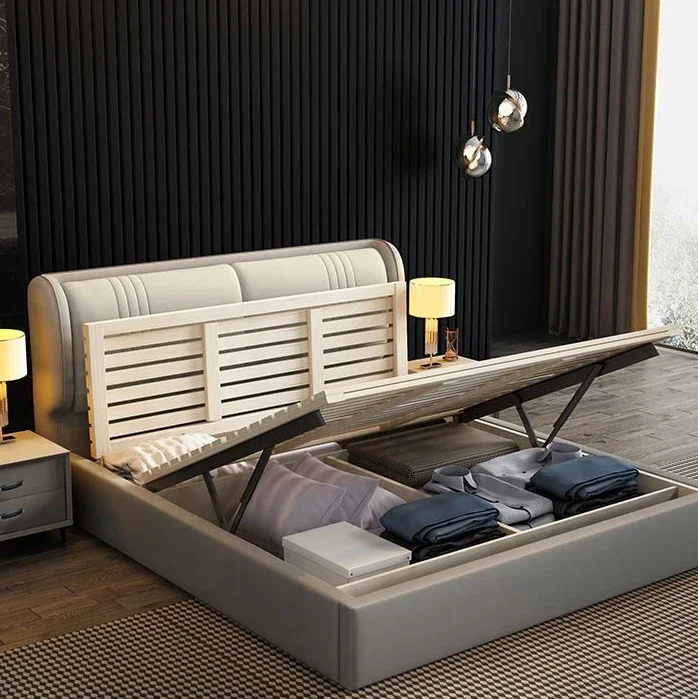 Free Sample Tufted Fabric king Bed Frame Twin Full American Kingsize Linen Up-holstered Double Lift Bed with Storage