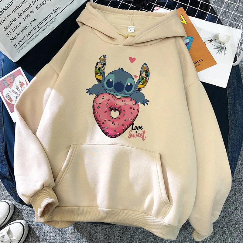 streetwear Cartoon Winter Disney Stitch Hoodies Women Harajuku Cute Anime Sweatshirt Manga Hoody Female