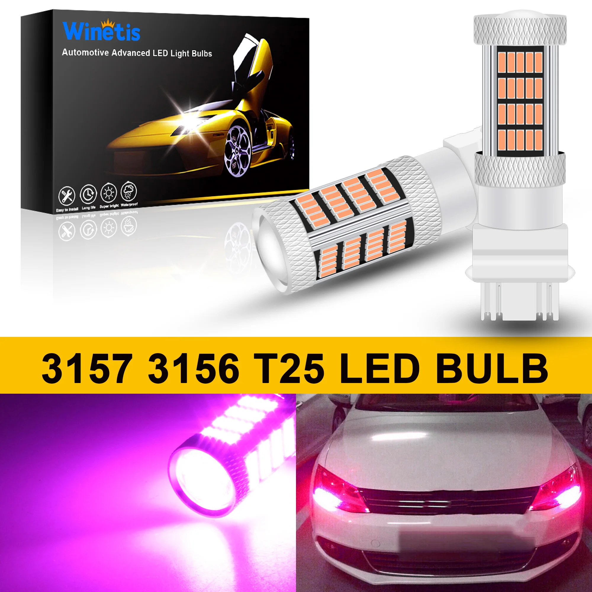 Winetis 2X 3157 LED DRL Bulbs for Daytime Running Lights Super Bright 3156 3056 3057 4157 3047 4057 3457 14000K Pink/Purple