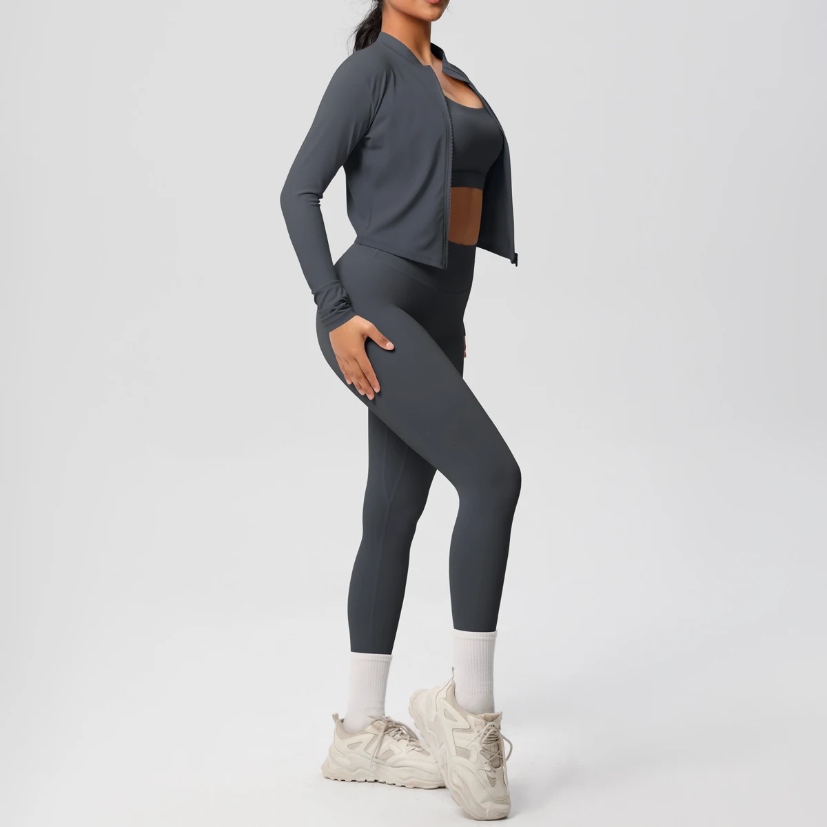3 stücke Sportswear Yoga Set Gym Sport Bh Zipper Jacke Leggings Kleidung Sportswear Yoga Anzüge Für Frauen Fitness Set Trainingsanzug – Detail 27