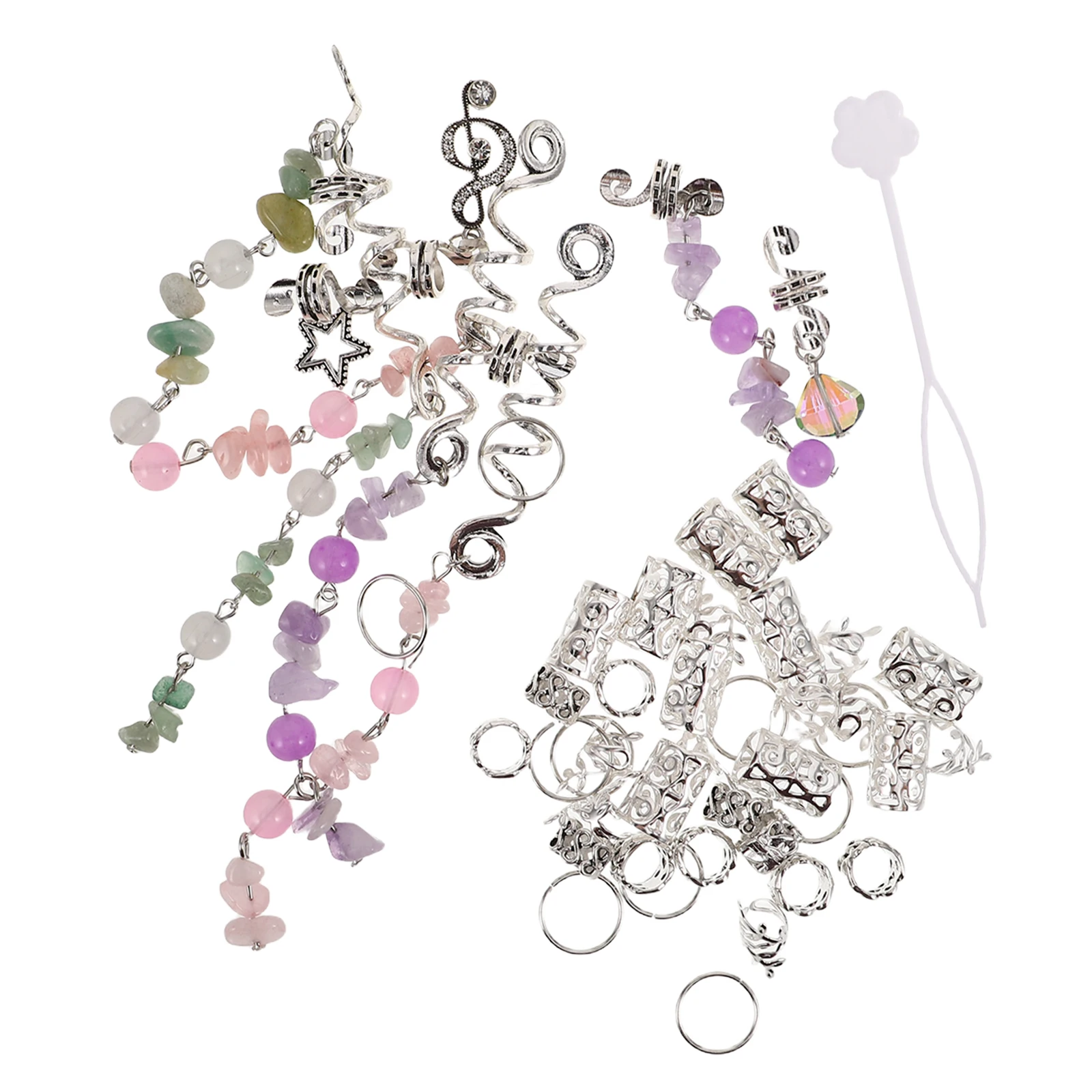 

50pcs Hair Accessories Dreadlock Jewelry Women S Shape Natural Stone Charms Metal Braid Cuffs Adjustable for Braids Decorations
