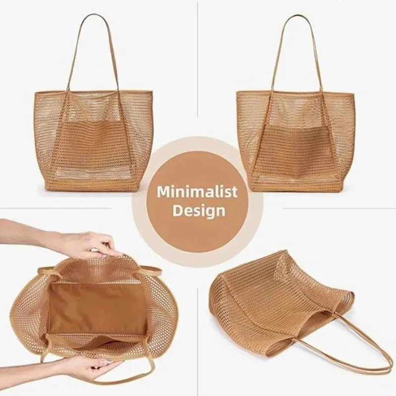 

Foldable Large Capacity Simple Beach Mesh Bag for Women's Summer Outdoor Travel Shopping Essential Single Shoulder Storage Bag