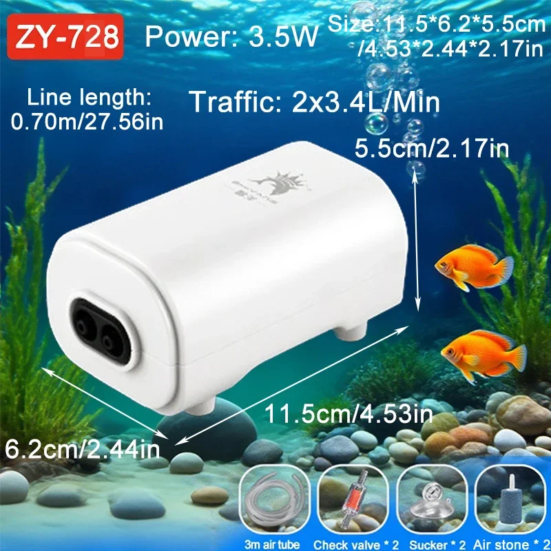 Leise Aquarium-Luftpumpe, Luftkompressor, Sauerstoff-Luftpumpe, Doppelauslass, einstellbares Luftvolumen, Aquarium-Belüfter, 220 V, 3,5 W, 8 W – Detail 3