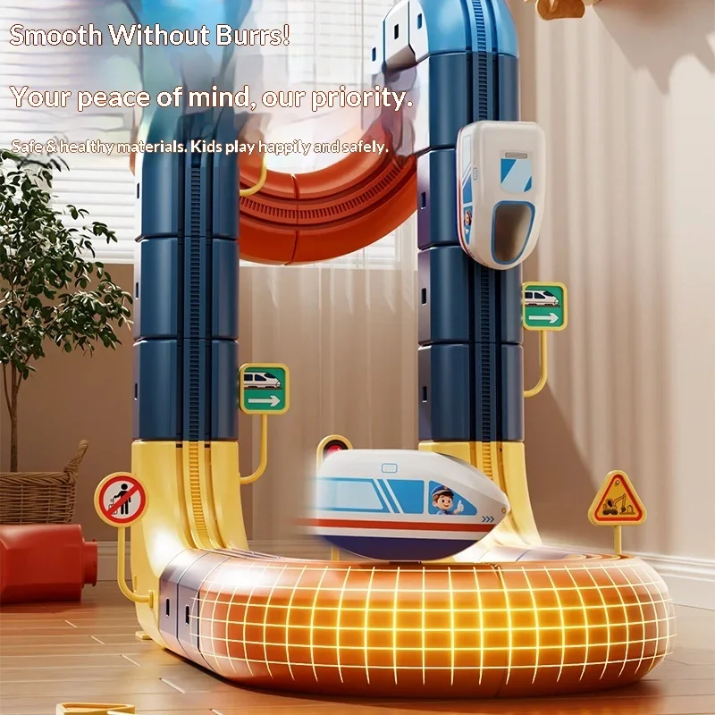 ชุดรถไฟรางแม่เหล็กไฟฟ้าสำหรับเด็ก - ของเล่นเสริมสร้างทักษะ STEM สร้างสรรค์ DIY ยานพาหนะต้านแรงโน้มถ่วง