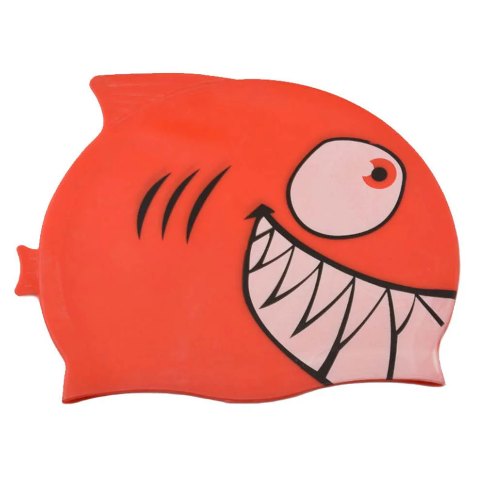 Cartoon Swimming Cap Kids Fish Shape Cute Shaped Silicone Red Waterproof Hat Child