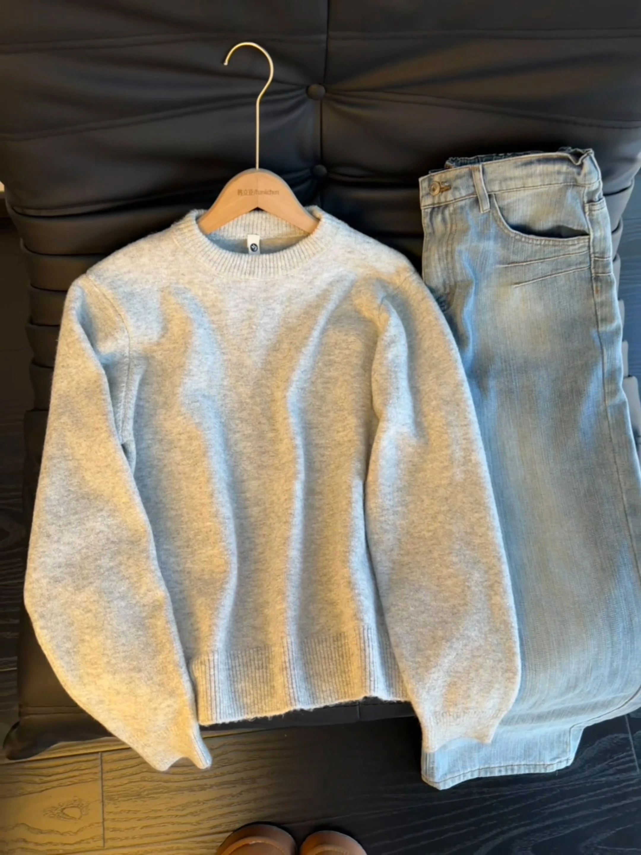 

Thiened round Ne Knitted Sweater Men's Autumn Winter White Flower ey Cleanfit Lazy Sle American Retro Base Layer irt