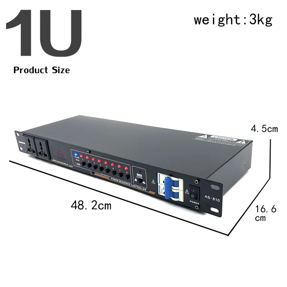 AS810 8 Outlet 30A Audio Power Conditioner Power Sequencer Controller Power Sequencer with Separate Air Switch USB