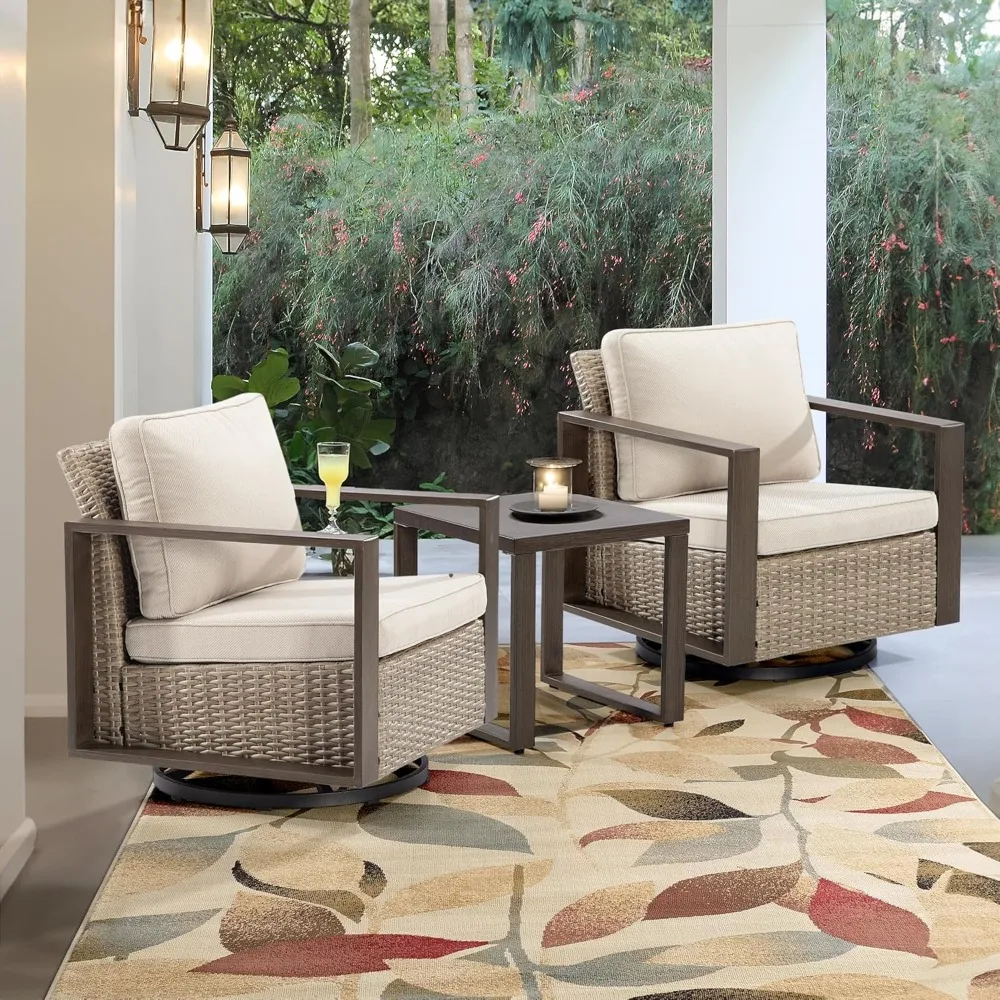 

Outdoor Swivel Rocker Patio Chairs Set of 2 with Coffee Table, 3 Pieces Patio Furniture Set with Olefin Fabric Cushions & Recta