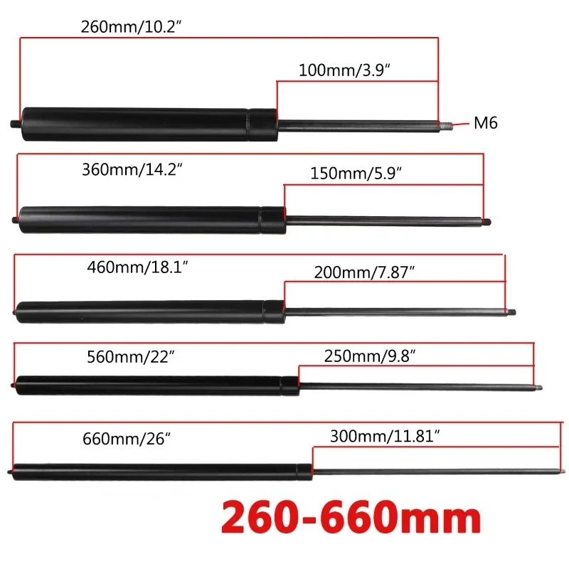 1pc 150N-350N  260-660mm Gas Strut Bars Gas Spring Hood M6 Support Rod Shock Lift for RV Bed Window Bus Caravans