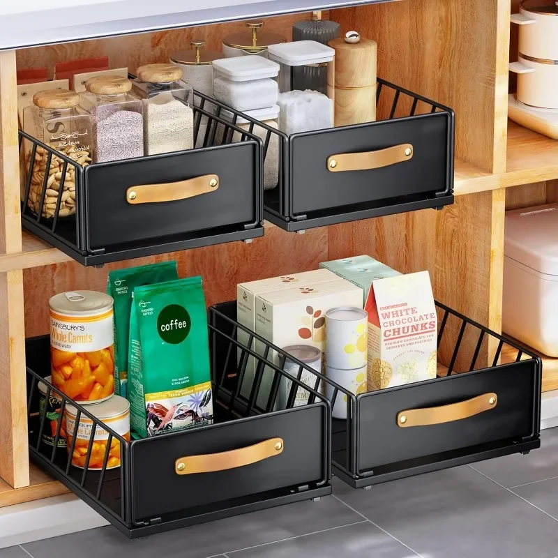 

Pull out Cabinet Organizer Fixed with Adhesive Nano Film,Heavy Duty Slide out Pantry Shelves Drawer Storage