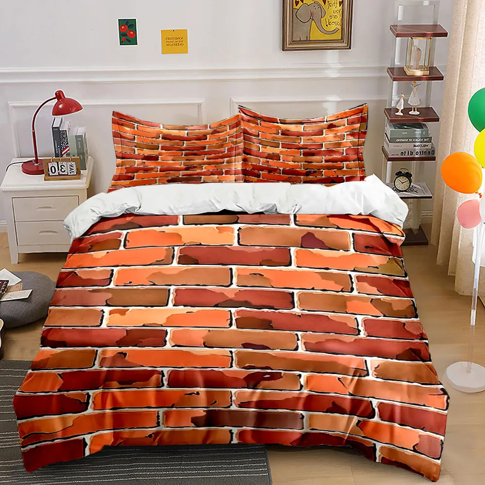 Red Brick Texture Print Bedding Set 1 Duvet Cover 2 Pillowcases for Adult and Children Luxury Gift Full Size Multiple sizes