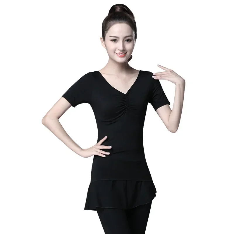 ملابس الرقص ملابس الممارسة النسائية الصيفية للبالغين بأكمام قصيرة ملابس أداء الرقص الحديثة ملابس علوية كلاسيكية مشروط