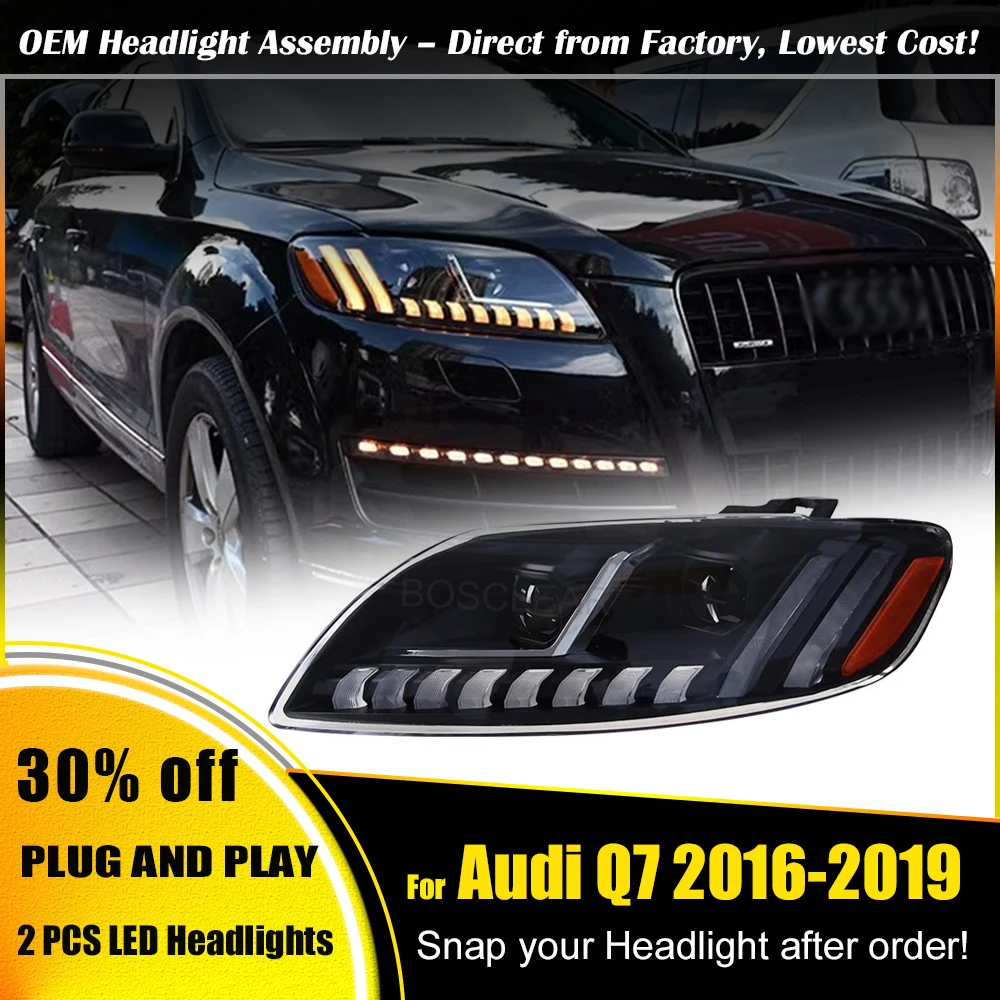 

Автозапчасти, фары для Audi Q7 2006-2015, новейший дизайн, Стайлинг, светодиодные дневные фары, двойной проектор, DRL, автомобильные аксессуары, подтяжка лица