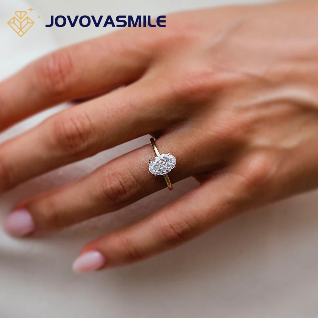 JOVOVASMILE 2 Carat Real Moissanite Ring 9.5x6.5mm Crushed Ice Oval 14k Yellow Gold Ring 1.5mm Band for woman Wedding with GRA