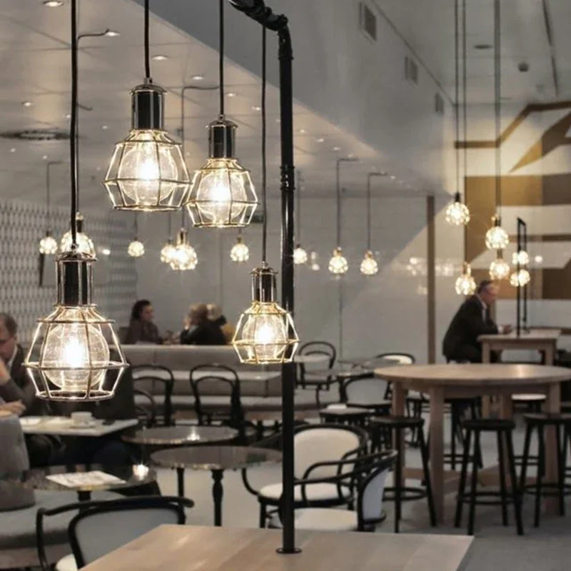 Retro Industrial Pendant Light Black Metal Cage Lighting Fixtures Iron Loft Cage Kitchen Vintage Adjustable Hanging Lamps