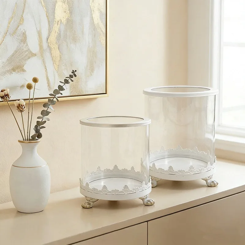 French Vintage Scented Candle Glass Jar, Home Entryway Decor Vessel, Multi-purpose Storage Box for Snacks & Jewelry