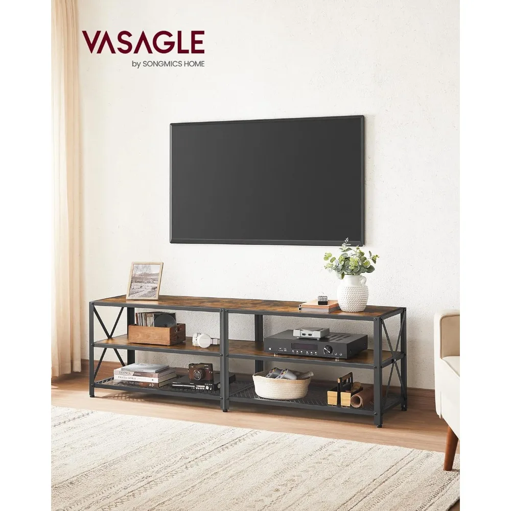 VASAGLE TV Stand, TV Console for TVs Up to 70 Inches, TV Table, 63 Inches Width, Cabinet with Storage Shelves, Steel Frame