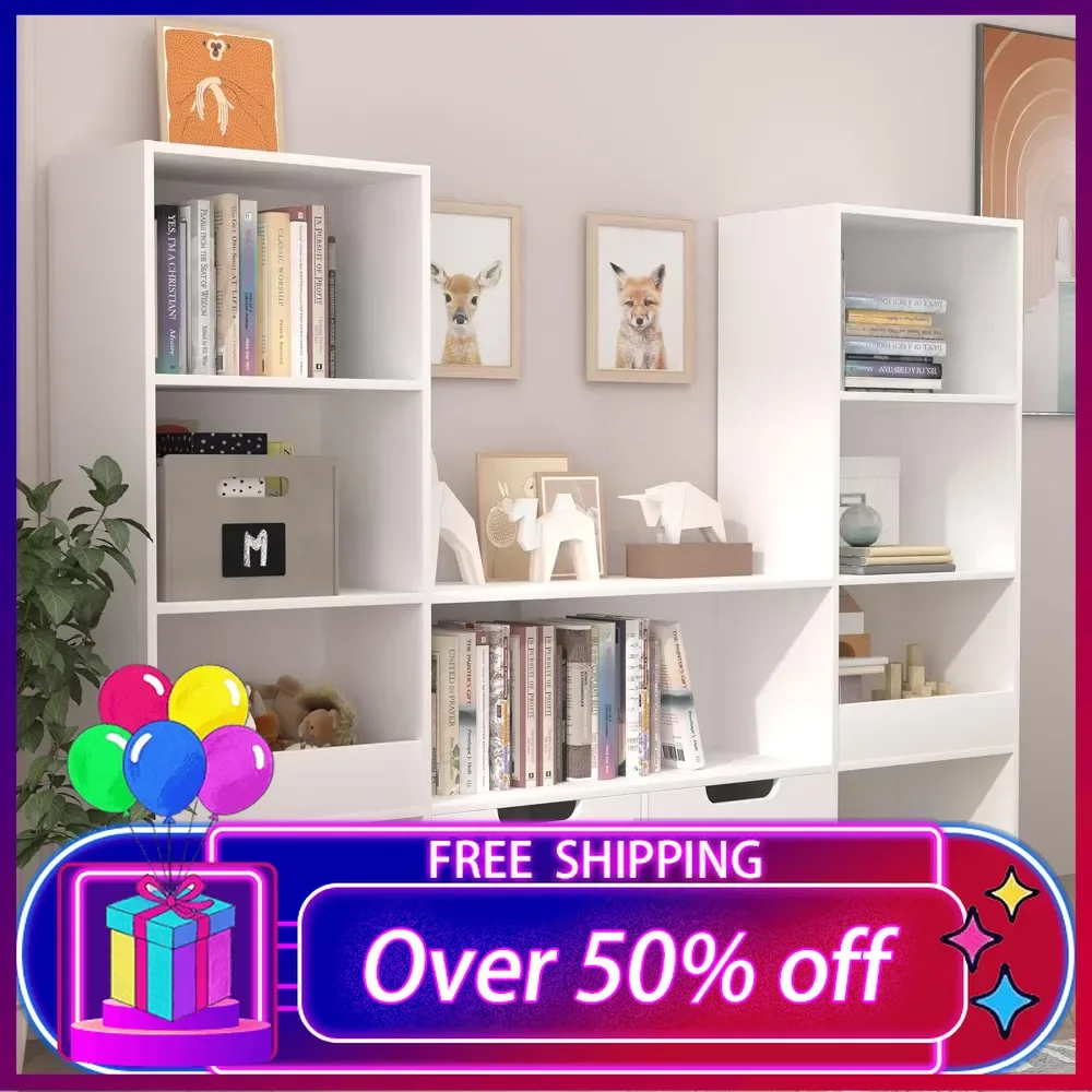 4 Tier Kids Bookshelf and Toy Storage, Castle Bookcase with Drawers, Reading Nook for Kid Toddler, Kids Toy Storage Organizer