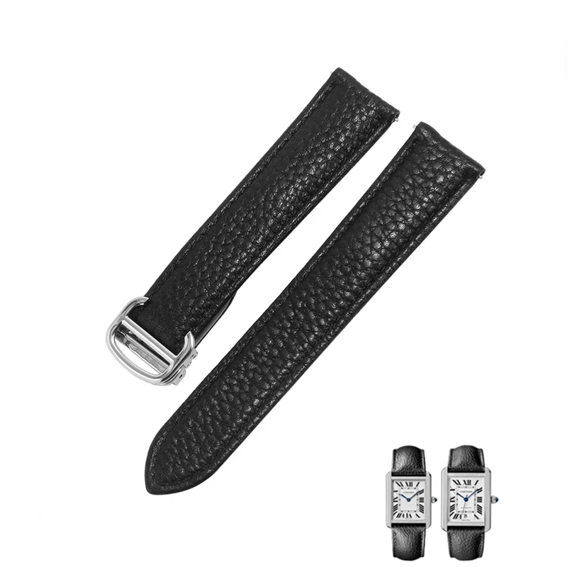 Genuine Leather Watch Strap for Cartier Solo London Tank Litchi Pattern Waterproof Sweat-Proof Watchband Accessories 20mm22mm