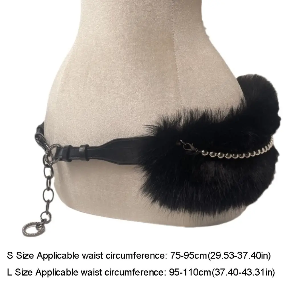 Retro Trendy Design Faux Fur Belts Y2K Women Fashion Metal Bead Chain Belts Furry Fur Cowgirl Waistband for Club Party