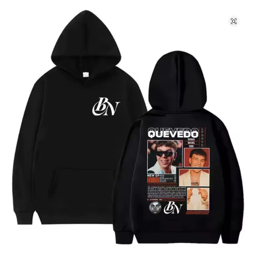 Rapper Quevedo Buenas Noches Album Graphic Hoodies Men's Fashion Hip Hop Oversized Sweatshirts Unisex Casual Loose Pullover Tops