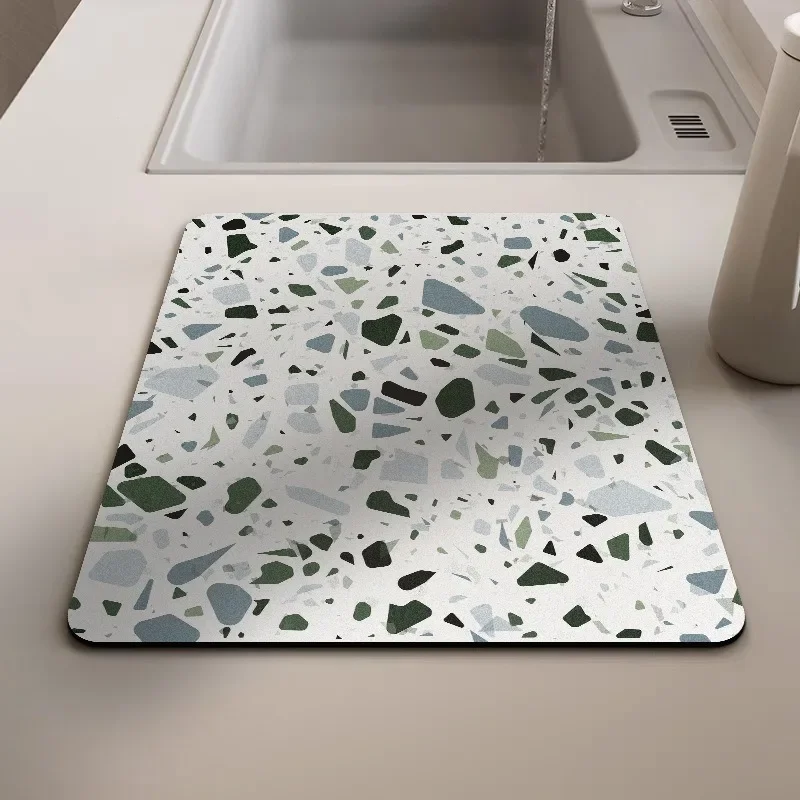 Diatomaceous Earth Kitchen Mat Terrazzo - Absorbent Quick Dry Heat Resistant Non-Slip Pad for Countertop Sink Multi-Use - view 3