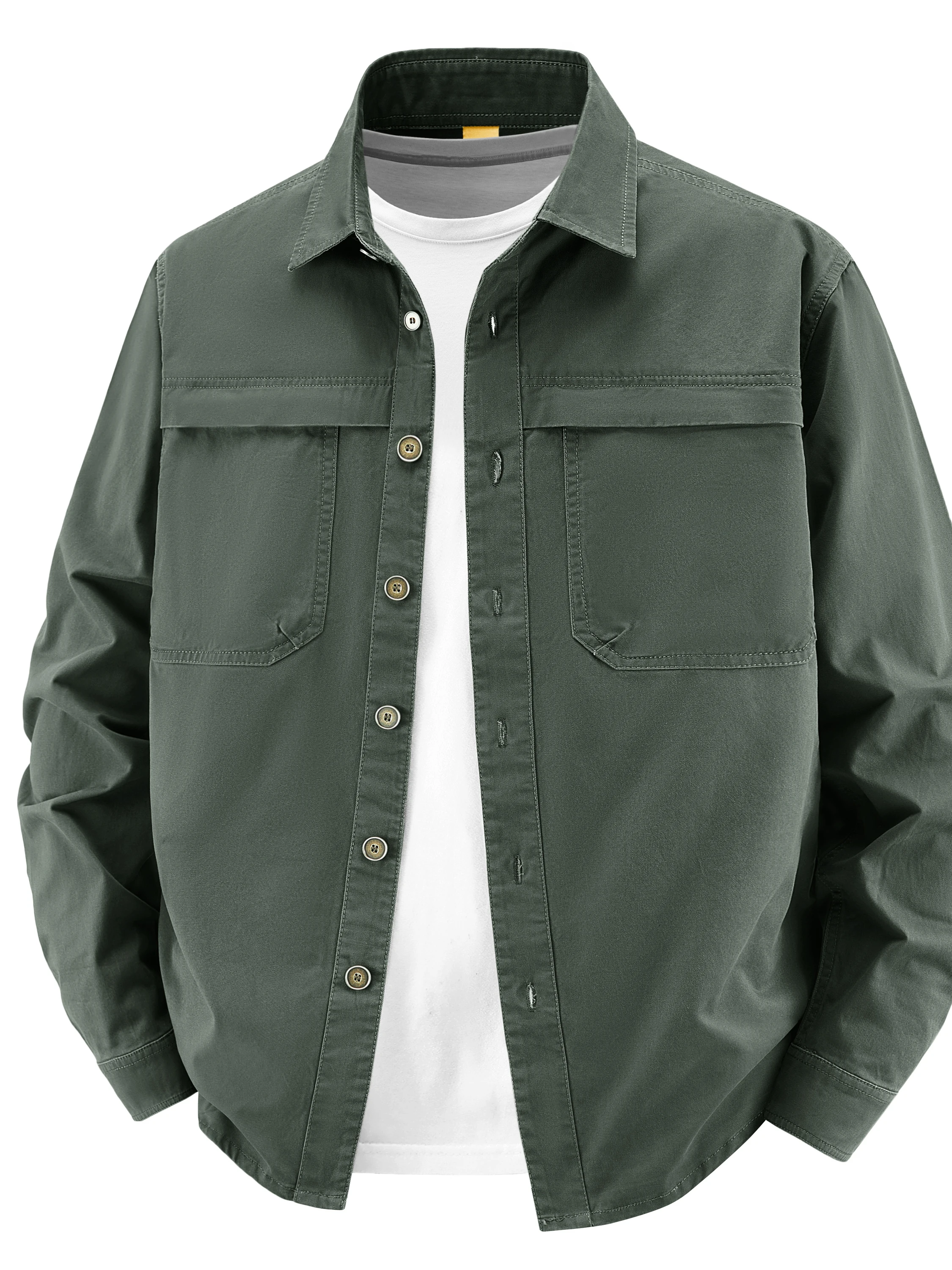 

Men's Casual Cotton Long Sve irt Spring Autumn New Sle Pure Cotton Workwear Jaet Collar Stand up Faion Trend