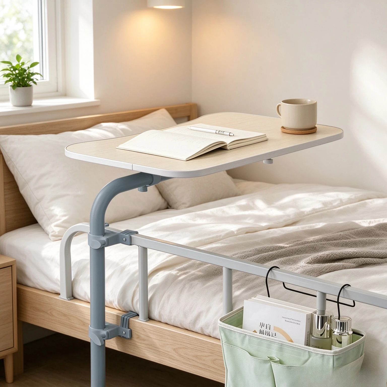 Foldable Bunk Bed Side Desk for Dorm Room Study, Suspended Tabletop, Sturdy Steel Frame, Wide Writing Surface, Rounded Corners