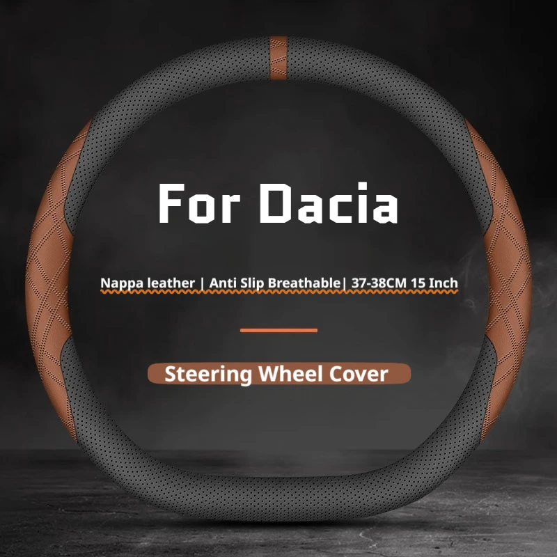 For Dacia Leather Car Steering Wheel Cover Minimalist Fit Lodgy Logan Spring Bigster Jogger Duster Stepway Sandero Accessories