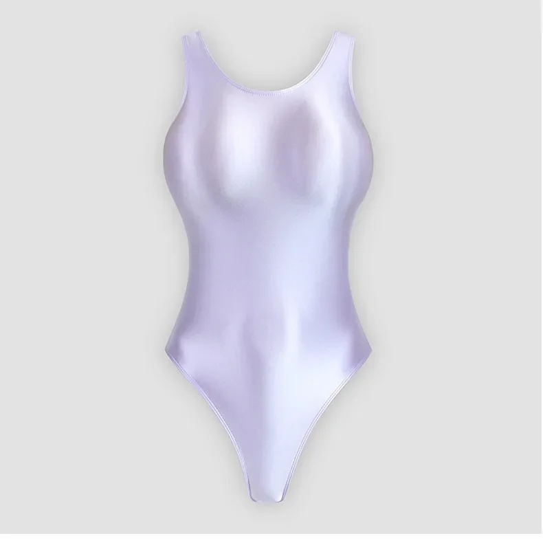 

Глянцевый шелковый облегающий комбинезон-боди однотонного цвета с круглым вырезом, моделирующий фигуру, с высоким вырезом на бедрах, для гимнастики, базовый слой
