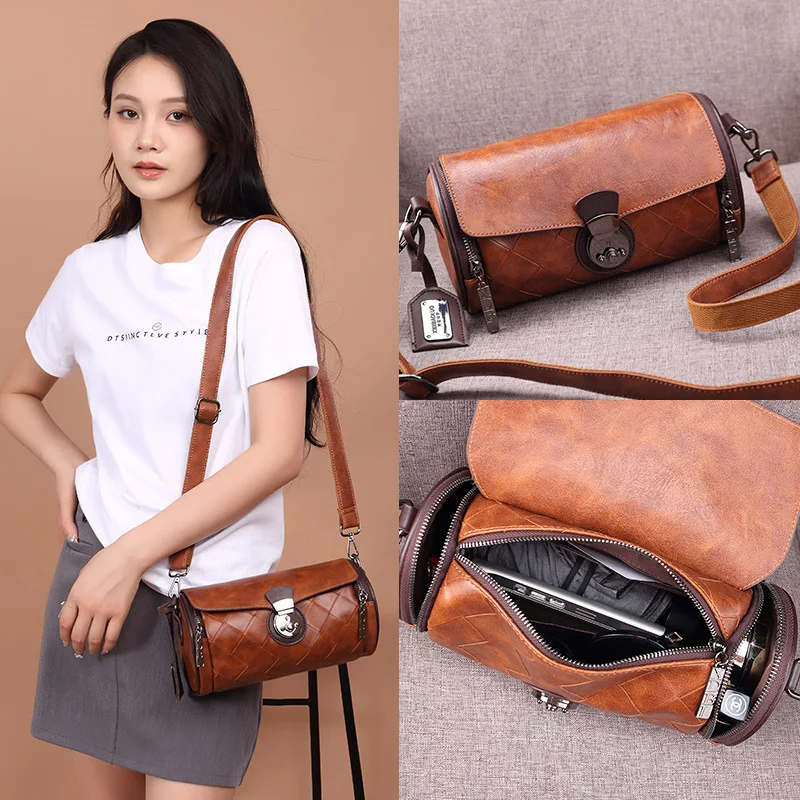 

Retro Style Woven Quilted Boston Pillow Bag Women Shoulder Crossbody Bag Chic Ladies Purse Casual Daypack Handbag