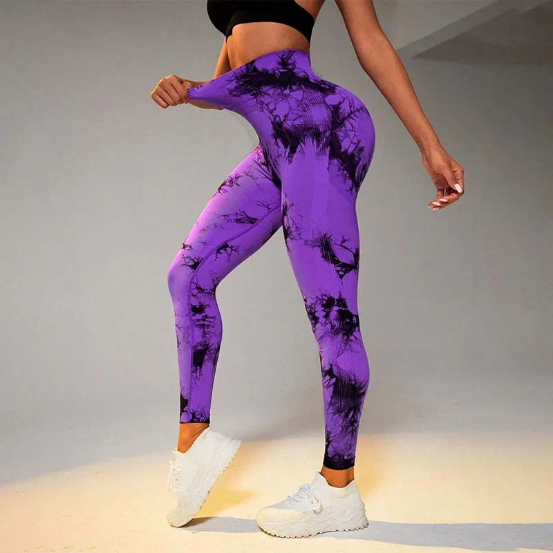 High Waist Tie Dye Leggings Women Fitness Seamless Leggings High Elastic Slim Hip Liftting Fashion Gym Trainning Running Tights