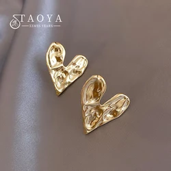 Design sense Concave Convex Uneven Gold Colour Heart Earrings Korean Fashion Jewelry Party Unusual Accessories For Women's Gift